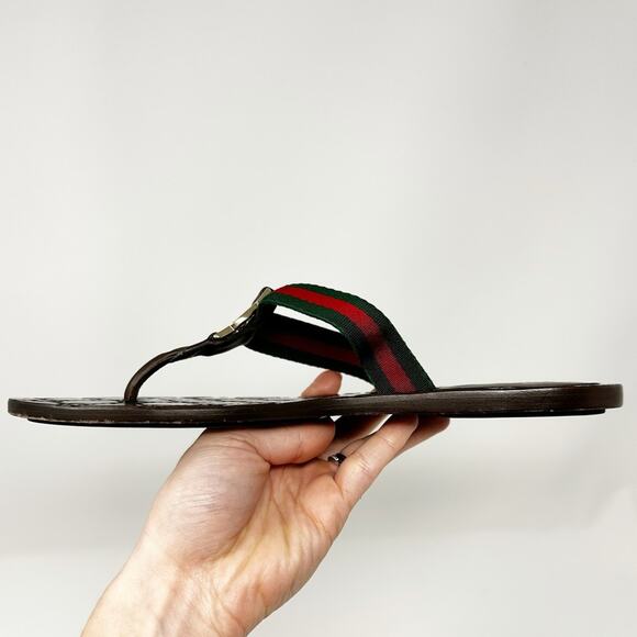 Gucci GG Thong Web Stripe Sandals Flip Flops - Picture 7 of 12